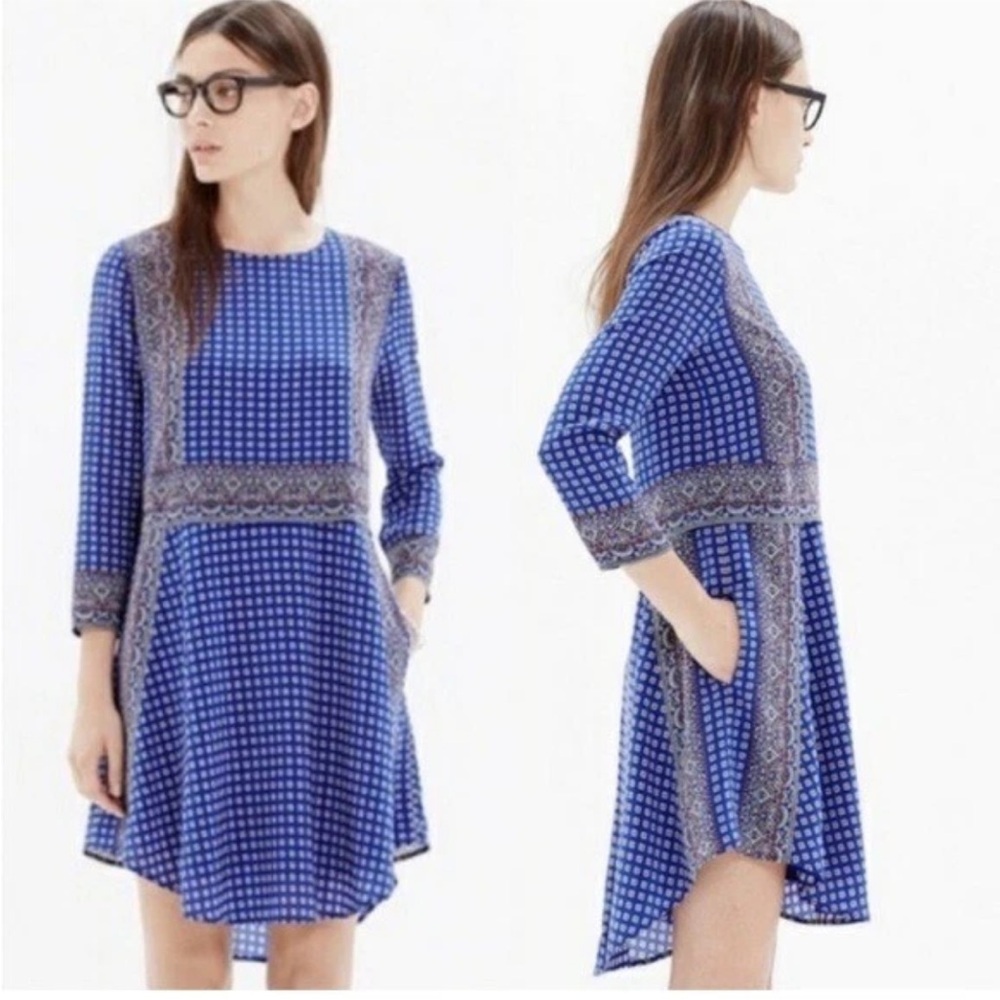 Madewell Ascot Grid 100% Silk Patterned Midi Dress W2132 Sz M